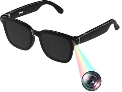AI Smart Brille mit Fahrrad Kamera und Mikrofon Sportkamera Motorrad Intelligent Brillen Sonnenbrille mit Kleine Videobrille Live Übertragung für Herren Damen Smart Camera Glasses Mini Videokamera
