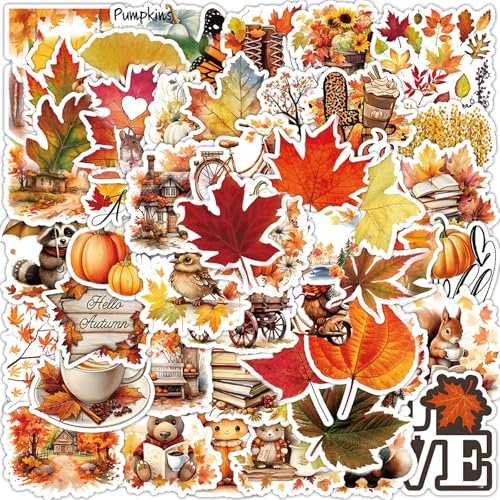 BSITSSS 100 PCS Autumn Scrapbook Stickers, Fall Maple Leaf Pumpkin Stickers for Scrapbooking, Autumn Leaves Animals Scrapbooking Stickers for Laptop Car Scrapbook Phone Skateboard Water Bottle Phone