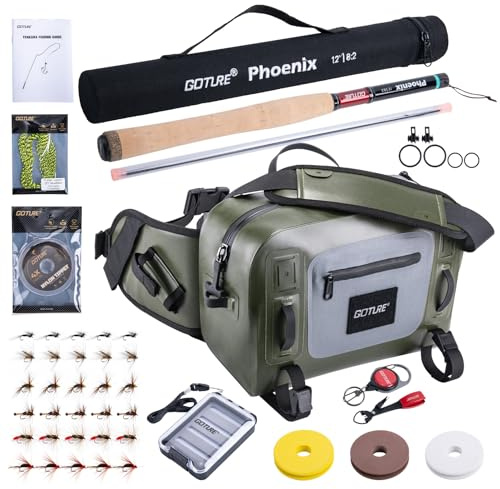 Goture 12ft 3.6m Tenkara Rod with Spare Tip Section & Storage Bag, Complete Beginner Tenkara Fishing Kit, 8:2 MF-Action 24T+30T Carbon Fiber, Cork Handle for Travel Hiking Camping