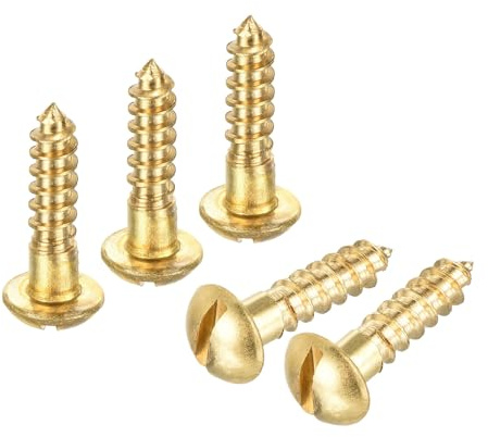 QUARKZMAN 20 Stück Schlitz Rundkopf Holzschrauben M4 x 16mm Kupfer Selbstschneidende Schrauben Für DIY Holzwerken Haushalt Industrie