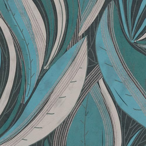 Profhome Floral Wallpaper 786552-GU Non Woven Wallpaper Blue Black Light Grey Silver 0.53 m x 10.05 m / 5.33 sqm
