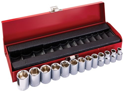 Klein Tools 65506 3/8 Zoll Steckschlüsselsatz mit metrischen Größen auf 6-Kant-Stecknüsse, inklusive Koffer, 13-teilig