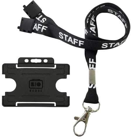 Customcard Ltd Black Staff Lanyard with ID Badge Holder - Single Safety Break & Metal Clip - Ideal for School, Office, Events - Lanyard with Card Holder - Secure Neck Strap Staff Badge (Pack of 10)