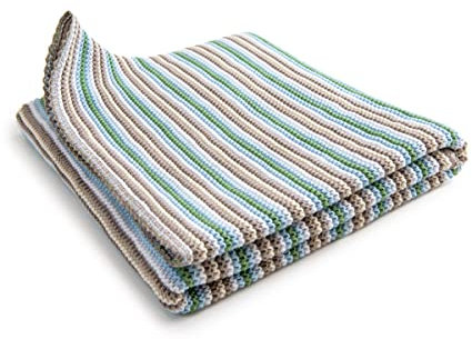 Sonnenstrick Erstlingsdecke/Babydecke/Kuscheldecke/Strickdecke aus 100% Bio Baumwolle kba made in Germany 80 x 80 cm gestreift grün