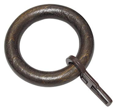 GARDINIA Gardinenringe für Gardinenstangen mit Ø 28 mm, Mit Gardinenhaken, 10 Stück, Vorhangringe, Breite 9 mm, Holz, Kolonial