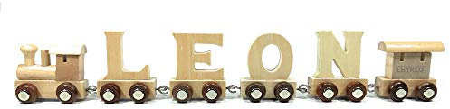 Buchstabenzug Namens-Set Lok + Leon + Endwaggon | EbyReo® Namenszug aus Holz | personalisierbar | Geschenk zur Geburt | Taufgeschenk | Geschenk zu Einschulung (Leon)