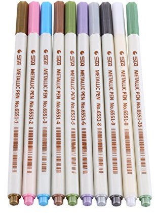 STA Stift Metallic Painting Pen Set von 10 Farbe Kunst feine Spitze Metallic Farbigen Stift Liefert Malerei Marker für die Kartenherstellung/DIY Fotoalbum Ideal für Künstler Aquarell Skizzieren