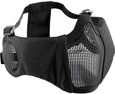 OneTigris Airsoft Maske Faltbare halbe Mesh Gesichtsmaske Gesichtsschutz mit Gehörschutz (Schwarz)