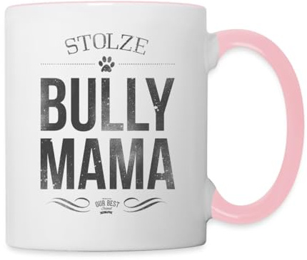 Spreadshirt Stolze Bully Mama Bulldogge Frauchen Tasse Kaffeebecher zweifarbig Weiß/Pink