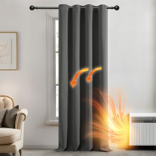 Deconovo Vorhänge Lärmschutz Raumteiler Vorhang Verdunklung Blickdicht Dicke Thermogardine Kälteschutz warm Hitzeschutz, 183x132 cm(HöhexBreite), Hellgrau, 1 Stück
