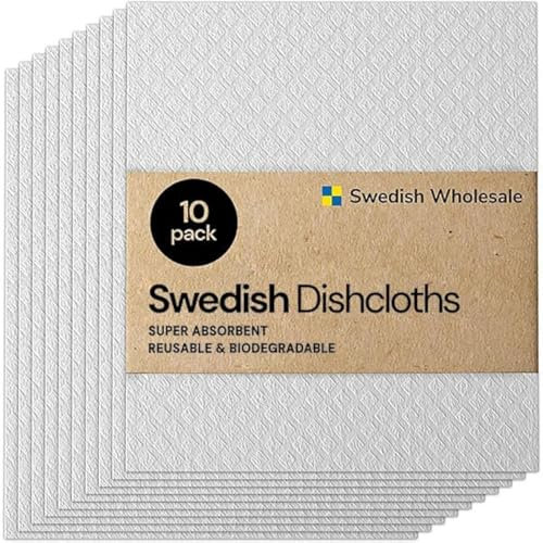 Swedish Wholesale Swedish DishCloths for Kitchen- 10 Pack Reusable Paper Towels Washable - Eco Friendly Cellulose Sponge Microfiber Dish Cloths - Kitchen Essentials - White