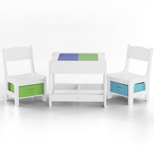Baby Vivo Kindersitzgruppe Kindertischgruppe Kindermöbel Kinderzimmer Set mit multifunktionalem Tisch und 2 Stühlen aus Holz - Moritz