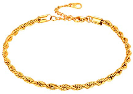FaithHeart Bracelet de Cheville Plaqué Or pour Femme en Acier Inoxydable Brillant Chaîne en Corde Twist Ajustable Réglable 9+2(22.8+5cm) pour Toujours Cheville Été Plage Cadeau pour Vacances