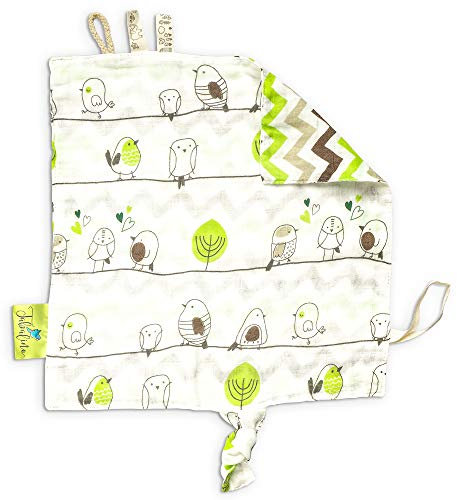Tabalino® Schmusetuch - Schnuffeltuch Baby zum Kuscheln und Einschlafen, Größe etwa 28x28cm, Geschenk zur Geburt, Schnullertuch Junge & Mädchen, Kuscheltuch grün (Vögelchen)