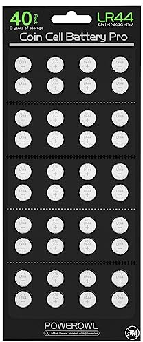 POWEROWL High Capacity LR44 Batteries 40 Pack, L1154F AG13 357 303 SR44 A76 Premium Alkaline Battery 1.5V Button Coin Cell Batteries