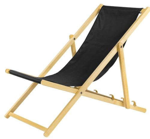 Liegestuhl klappbar aus Holz - 2er Set schwarz Leichte Klappliege - Faltbare & verstellbare Sonnenliege für Garten, Strand & Balkon - Gartenliege mit Atmungsaktiv Stoffbezug - Mischgewebe