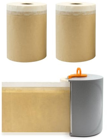 ROLLINGDOG Malerabdeckpapier - Abdeckpapier mit Klebeband Vorgeklebte Abdeckpapierrollen 18 cm x 25 m 3Stück mit einen speziellen Klebebandabroller