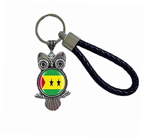 Sao Tome und Prinzipe Flagge Eule Form Glas Kristall Schlüsselanhänger Souvenir Dekoration Männer Frauen Anhänger Zubehör Geschenk, Sao Tome und Principe