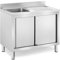 Royal Catering Spültisch mit Unterschrank, Schiebetüren und Aufkantung 100 x 60 x 95 cm 1 Becken (30 x 40 x 24 cm) Edelstahl Spülenschrank Spülenunterschrank Spülschrank