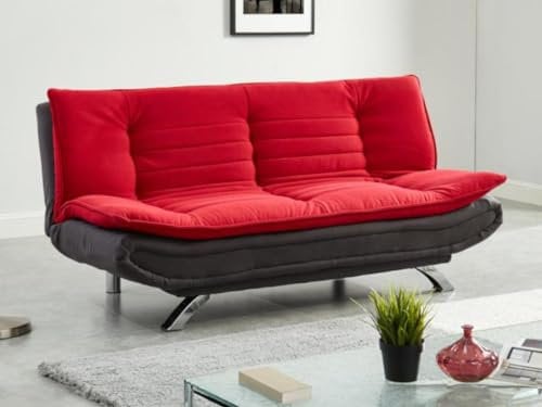 Vente-unique - Canapé Convertible clic-clac en Tissu DEMIDO III - Bicolore Rouge et Anthracite - 3 Places