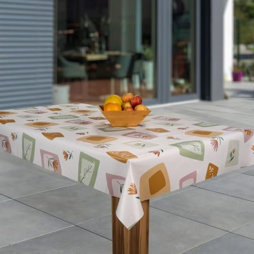 Wachstuch-Tischdecke Wachstischdecke Tischwäsche Abwaschbar Wachstuchdecke G11, Muster:Blumen weiß beige grün, Größe:110x160