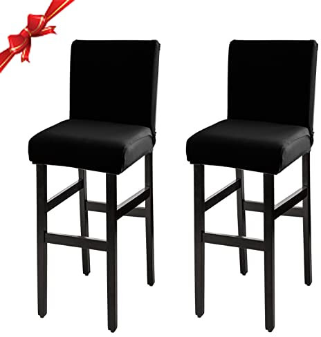 Jaotto Stuhlhussen 2er Set, Stretch Barhockerbezüge Abnehmbarer Waschbarer, Stühle Schutz Dekoration, Stuhlbezug Barhocker Stuhlbezüge für Pub Counter Bar Café(Schwarz,2 Stück)