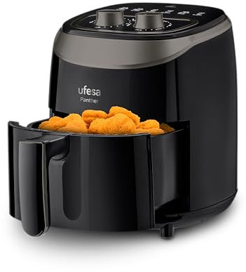Ufesa Panther, Friggitrice Aria Senza Olio 3,5L, 8 programmi, 1200 W, Timer, Temperatura 80ºC - 200ºC, BPA e PFOA Free, Vassoio e Cestello Antiaderenti, Nero