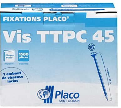 Placoplatre Lot de 500 Vis TTPC auto-perceuses 45 mm pour plaque de plâtre Placo®, Gris