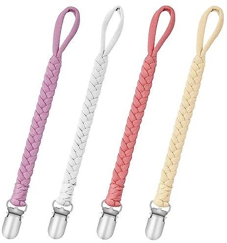 CLDY Catena di Ciuccio Bambino in Cotone con Tieni puliti i lecca-lecca | 4 clip per ciuccio, adatto per ciucci e dentizioni, adatto per ragazzi e ragazze (4 colori)