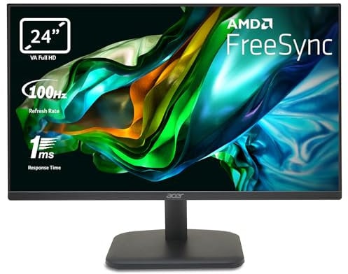 Acer EK241YHBIF - Écran PC 24 Full HD, 100Hz HDMI/75Hz VGA (1920x1080, 16:9, FreeSync, 1ms VRB, 250 Nits, Comfyview, BlueLightShield, Flicker-Less, 1xVGA/1xHDMI 1.4) Moniteur PC, Couleur Noir