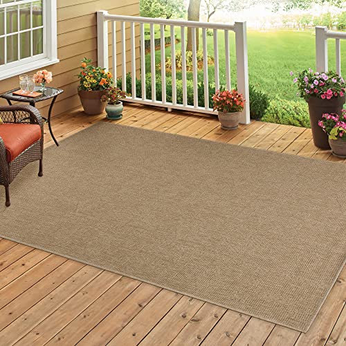 Homebyhome Outdoor Teppich Wetterfest 300x400 (280 x 370 cm) Beige Sisal und Jute Optik - Balkon Teppich Wasserfest Vintage Design Pflegeleicht - Waschbarer Teppich Küche, Garten, Terrasse und Camping