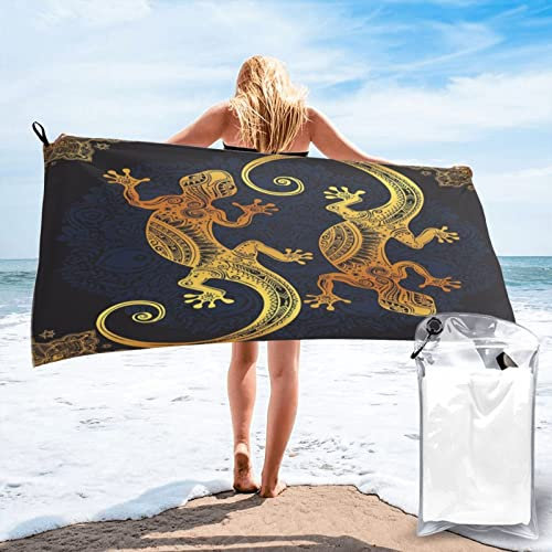 Ahdyr Schnell trocknendes Handtuch, Eidechsen-Strandtuch, Mikrofaser, schnell trocknendes, sandfreies Handtuch, Reise-Strandtücher mit Tasche für Damen und Herren, leichtes Strandtuch, Pool, Schwimm