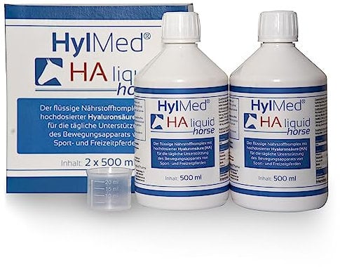 HylMed HA Liquid Horse, 2 x 500 ml, hochdosierte Hyaluronsäure, Kollagen und weitere Nährstoffe zur Unterstützung des Bewegungsapparates des Pferdes