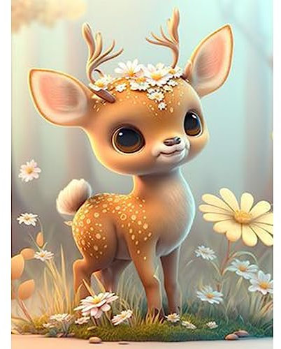 DAERLE Diamond Painting Pflaumenhirsch Diamant Painting Bilder, Diamond Painting Erwachsene, Niedliches Reh Diamant Bilder Kinder DIY Cross Stickerei Malerei Kits Wand Dekor 30x40cm