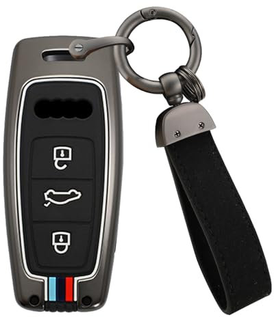 ontto Coque de clé de Voiture pour Audi A6 C8 S6 RS6 A3 S3 RS3 A8 S8 RS8 A7 S7 Q7 SQ7 4K Q8 SQ8 E-tron 2018-2021 Coque de clé en métal Noir