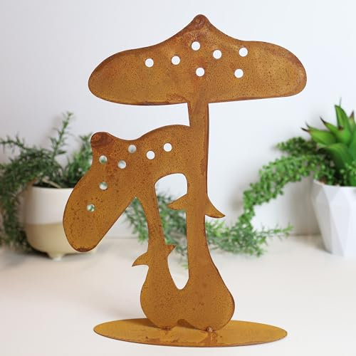 Fyne-Finds Outdoor Rustic Rusty Metal Mushroom Toadstool Garden Stake Silhouette Ornament Gifts