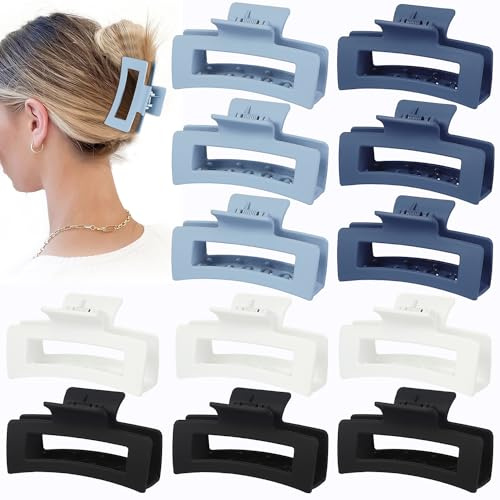 Sisiaipu Pinzas de pelo medianas de 3.5 pulgadas, 12 pinzas cuadradas para cabello grueso y fino, pinzas rectangulares rectangulares para el cabello, clips de mandíbula a granel, accesorios para el