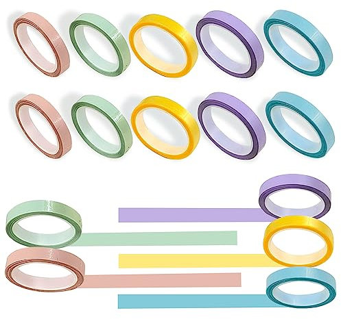 10 rotoli di nastro evidenziatore colorato rimovibile trasparente evidenziatore nastro adesivo decorativo evidenziatore evidenziatore nastro adesivo colorato rimovibile (6 mm x 5 m)