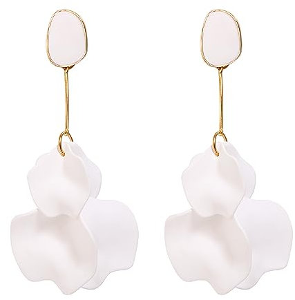EVER FAITH Weiße Blumenblüten-Ohrringe für Damen, Rose Petal Ohrringe Statement Floral