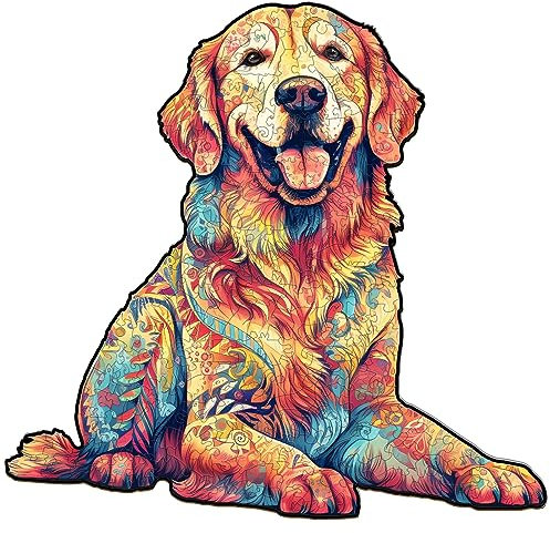 Blumuze Holzpuzzle Erwachsene 120 Stück, Golden Retriever Holz Puzzle, Holzpuzzle Einzigartige Tierform Puzzleteile, Hund Puzzle Holz, Puzzle Erwachsene mit Geschenkbox aus Holz(S-9.4 * 8.9in)