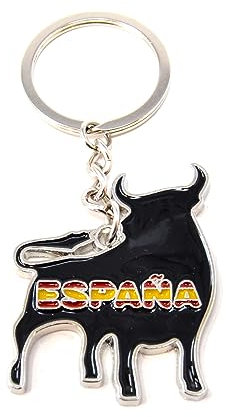 z1 Porte-clés drapeau de l'Espagne, taureau en forme de couleurs nationales de l'Espagne, porte-clés de la ligue de football set cadeau militaire garde civile, 2 faces, métal, rouge, Tamaño de llavero