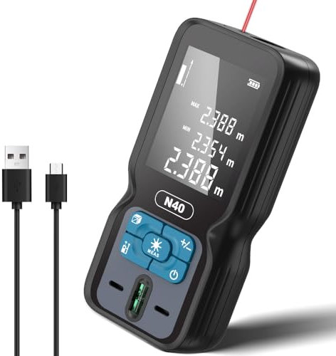 Télémètre REVASRI Professionnel, Télémètre Laser 70M avec Niveau à Bulle M/in/Ft Télémètre Laser Rechargeable USB pour Distance/Zone/Volume/Pythagore/Continu