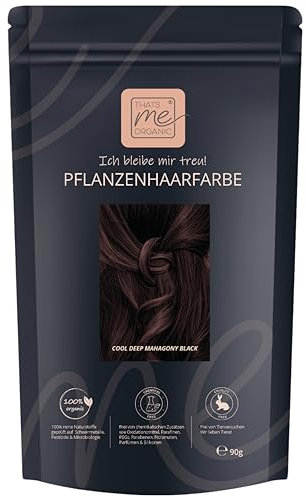Thats me Organic® Profi Pflanzenhaarfarbe Nachfüllpack (cool deep mahagony black) – Bio Haarfarbe ohne Chemie – Ideale Haarfarbe auch während der Schwangerschaft und Stillzeit