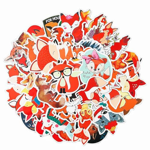 Füchse Aufkleber Sticker Tiere Anime Sticker - 50 Stück Fox Sticker Set, Aufkleber Kinder Vintage Sticker Aufkleber Tiere, Sticker Anime und Aufkleber Fahrrad und Laptop, Fuchs Deko Sticker Aesthetic