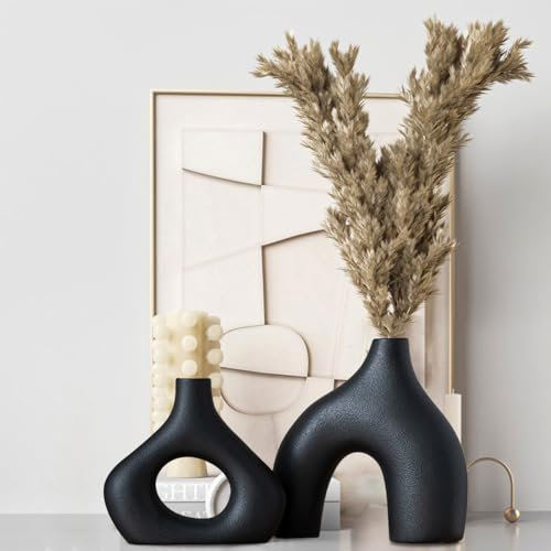 Sektorvase, 2er-Set – minimalistische nordische schwarze Keramik-Sektorvase, Dekoration, Tischdekoration, Olivenpflanze, Hochzeit, Wohnzimmer, Bücherregal, Büro, modernes Zuhause, Eingang, Konsole