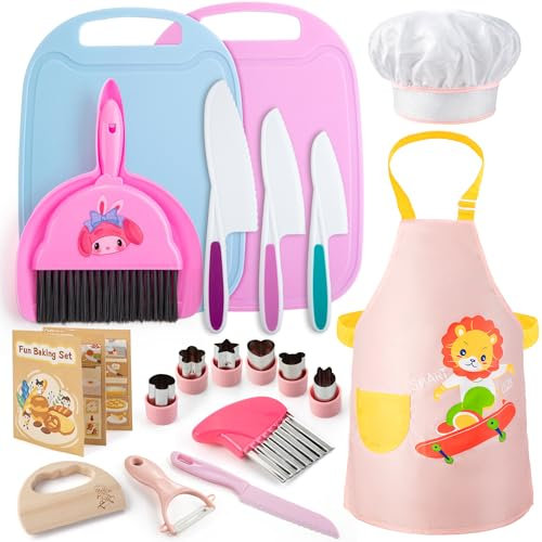 Juboury Juego de 20 Cuchillos para Niños, Juego Cuchillos Cocina Niños, Utensilios Cocina Montessori, Juego Cuchillos Cocina Niños para Cortar y Cocinar Frutas o Verduras para Niños da 3 Año
