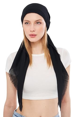 dscarf Headwear Pre Tied Head Scarves for Women Featuring | Soft Chemo Head Wear Headcover Ready Headwear (Black)