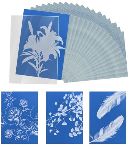 32 Blatt A6 Sonnendruck Papier, 4,8x10,5cm Cyanotypie Papier mit Acrylplatte Hoch Lichtempfindlich Solar-Kunstdruck und Zeichenpapier für Bastelarbeiten Projekte Kinder und Erwachsene