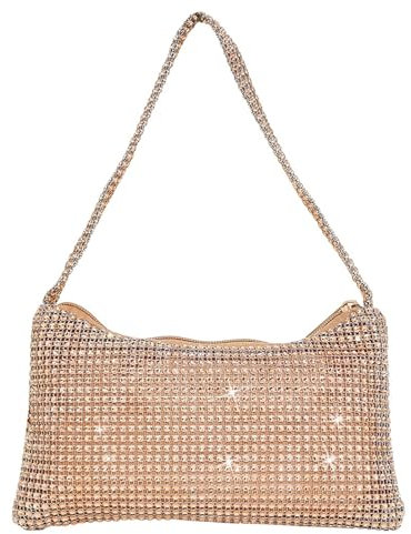 LSFYSZD Women's Evening Bags Rhinestone Clutch Purse Sparkly Bling Mini Handbags Cross Body Hobo Bag for Cocktail Party (Rose Gold, 9in)