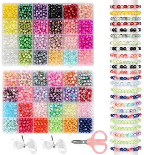 YSWOVUO 2400 Stück 48 Farben Perlen für Armbänder, 6mm Runde Bunte Perlen, Perlen zum Auffädeln für DIY Schmuckherstellung Armbänder Halsketten Handwerk, Perlen zum Basteln für Erwachsene und Kinder